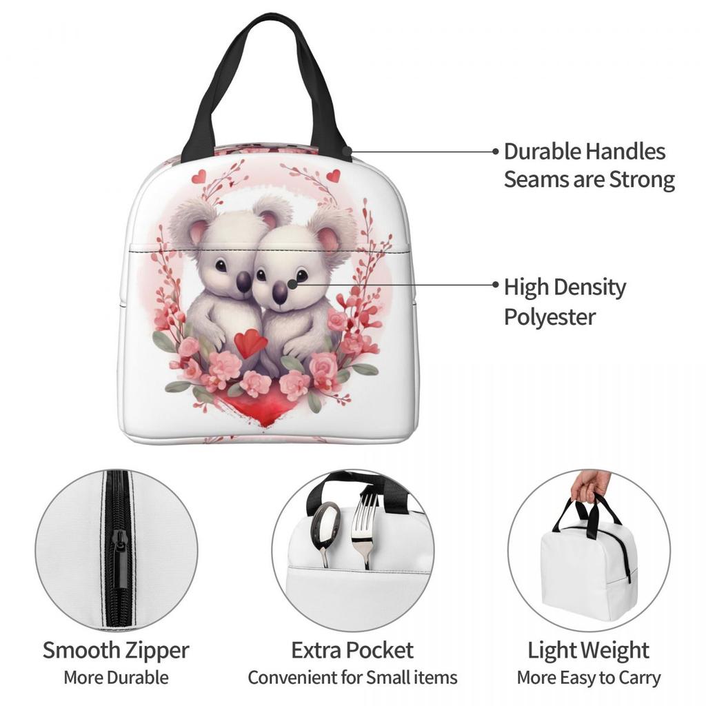 Valentine's Day Koala Bears In Love Insulated Lunch Bag for Kids School Cooler Thermal Food Box Tote Lunch Boxes Container