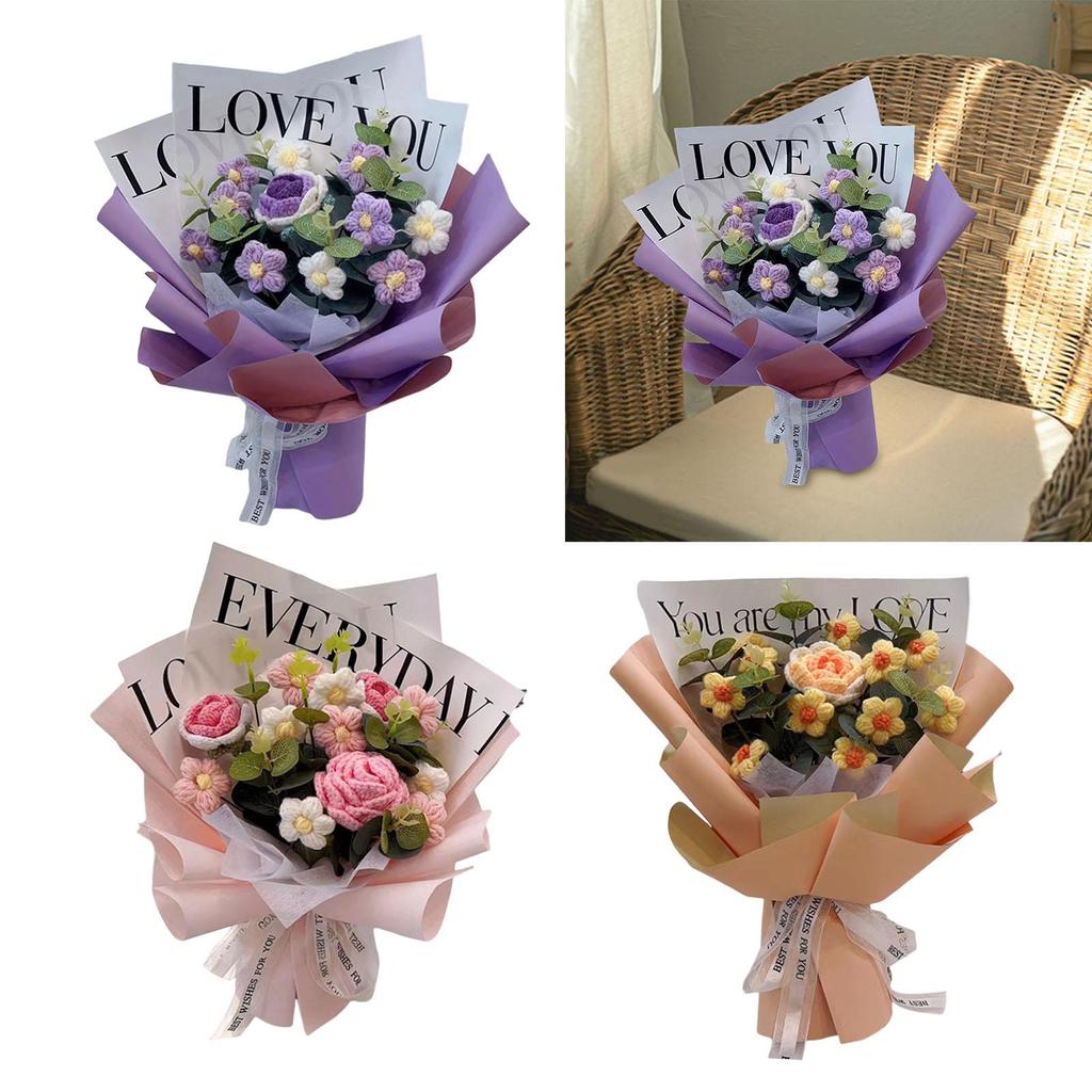 Artificial Knitted Bouquet Flower Arrangement Centerpiece Home Ornament for Festival Celebration Wedding or Table Decoration