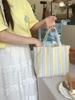 Stylish Canvas Tote Bag With Pleated Stripes Spacious Mommy Bag For Daily Use In Yellow Pink And Blue