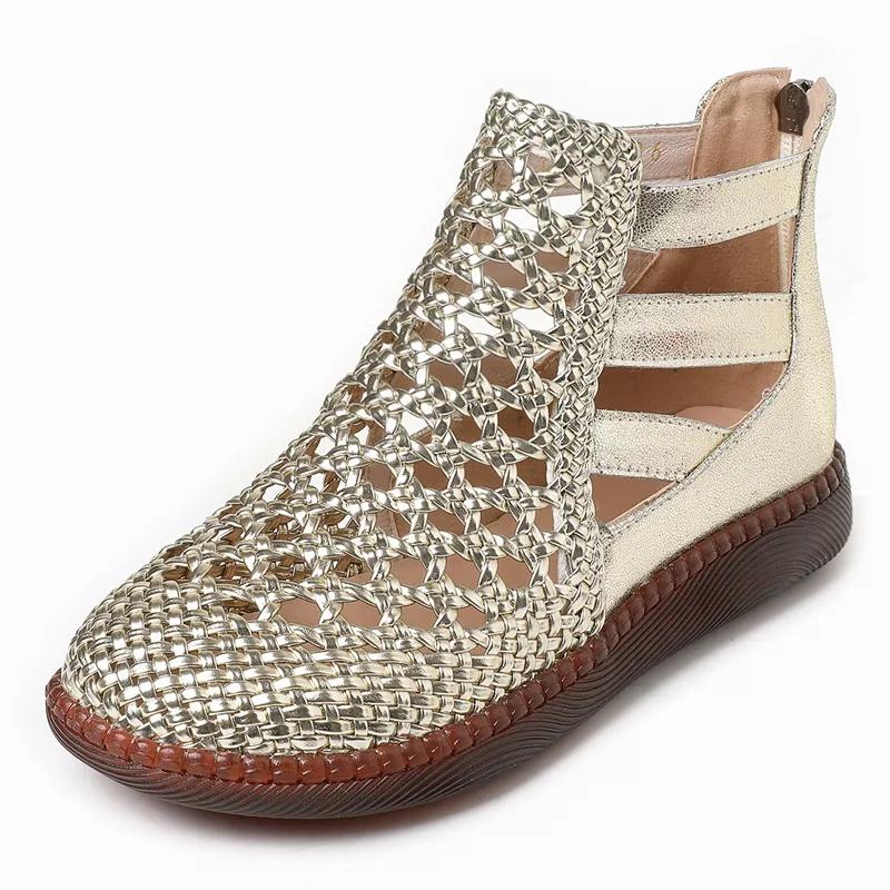 

Модная GKTINOO Большого размера 2025 Натуральная кожа Летние сандалии Дышащие полые ботинки На плоской подошве Мягкие Нескользящие Удобные Сандалии Женские 265