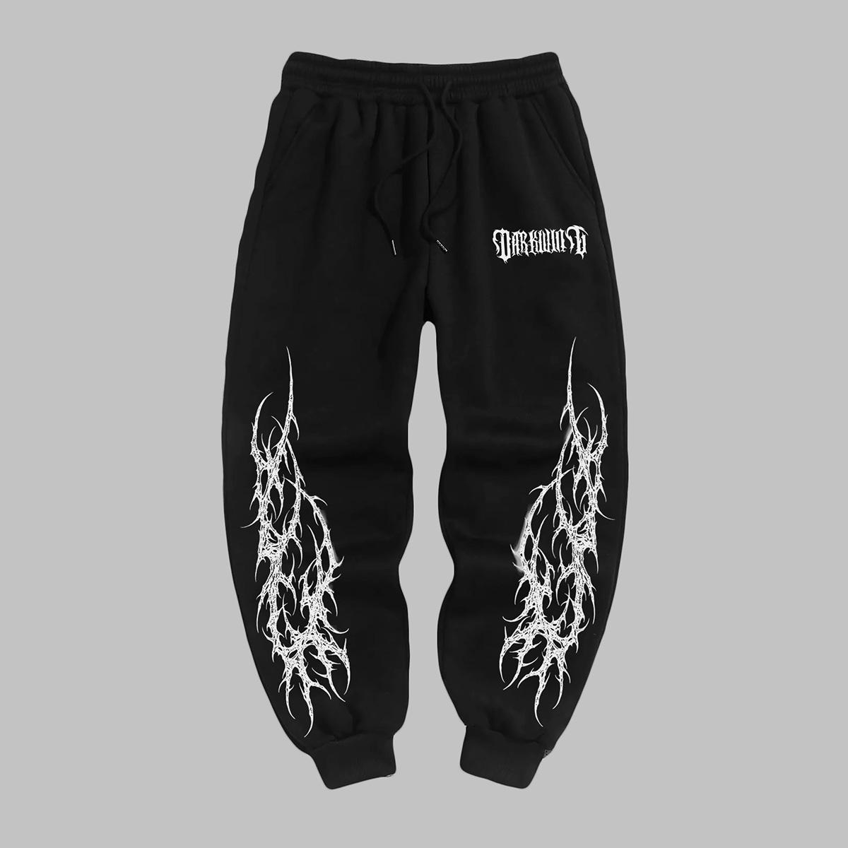 

Мужские джоггеры в готическом стиле - Зимние теплые повседневные спортивные брюки с эластичным поясом и манжетами, Геометрические готические узоры L чёрный