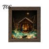 Wooden Landscape Ornament Christmas Snowy Night Light Picture Frame, Vintage Frame 3D Mini Gift for Friends Lamp, Desktop Atmosphere Decor Bedroom