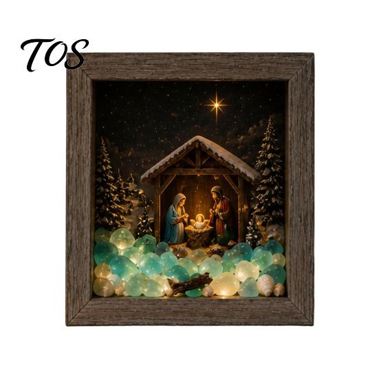 Wooden Landscape Ornament Christmas Snowy Night Light Picture Frame, Vintage Frame 3D Mini Gift for Friends Lamp, Desktop Atmosphere Decor Bedroom