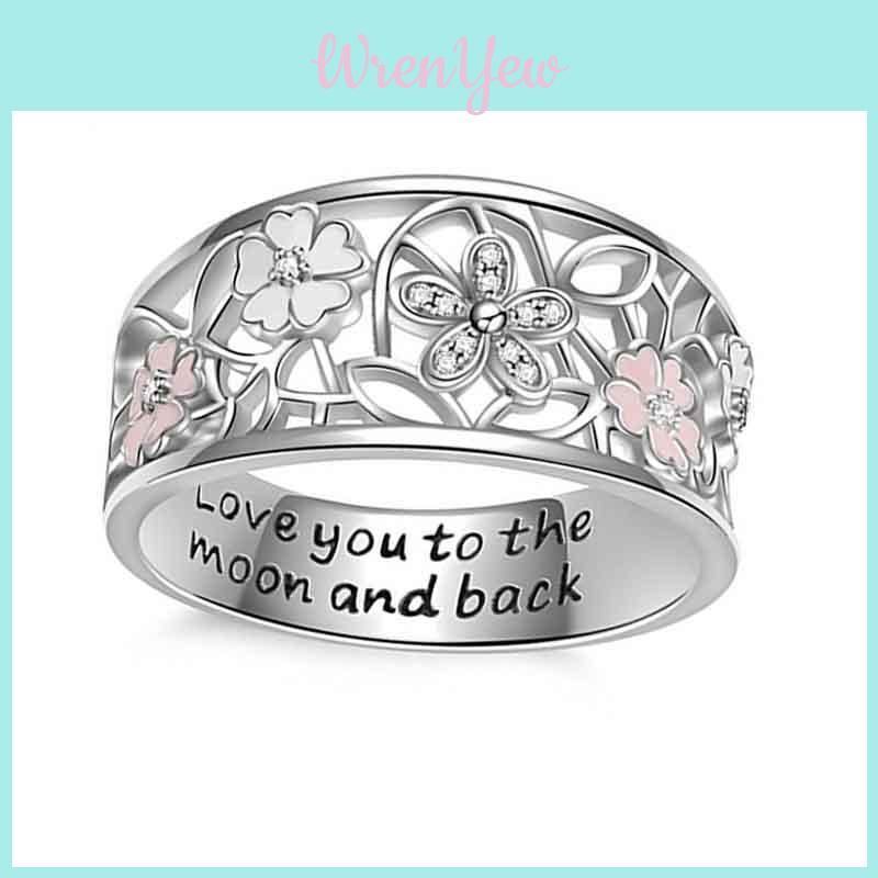 Anello Floreale in Argento Thailandese da Donna con Accenti di Cristallo Taglia 6-10