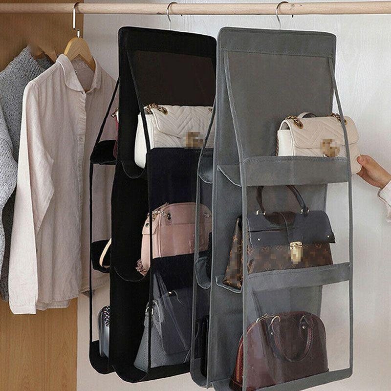 Elegant And Spacious 6 Pockets Clear Hanging Purse Handbag Tote Bag Organizer Rack