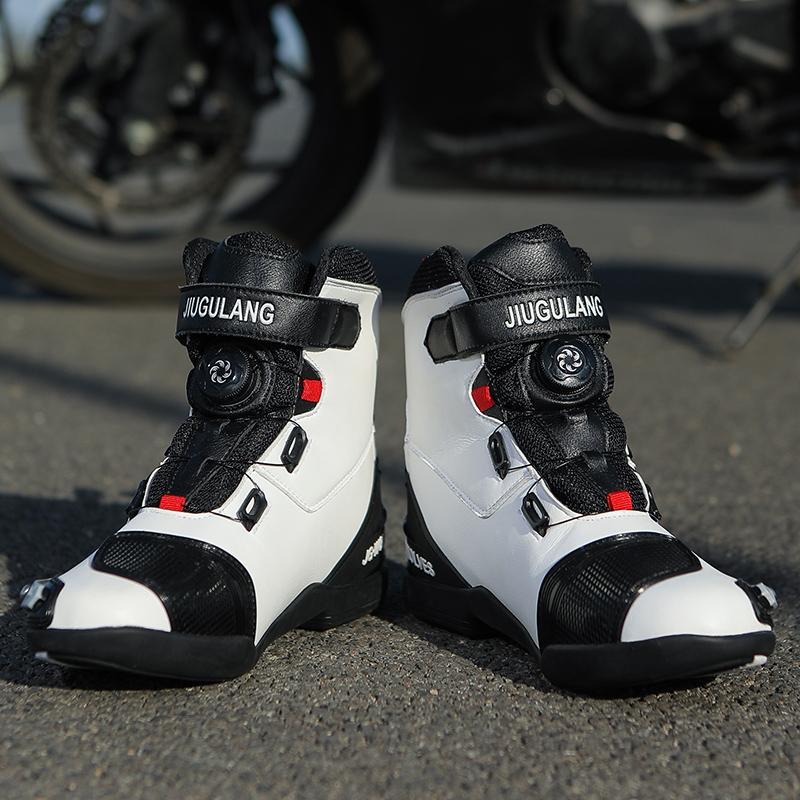 37-47 Męskie/damskie wysokie buty sportowe z prawdziwej skóry Obrotowy przycisk Kolarstwo na świeżym powietrzu Sportowe buty motocyklowe