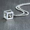 Punk Hollow Cube Pendient Necklaces for Men Women Unisex Stainless Steel Square Charm Jewelry Necklace Geometric Collier Fashion
