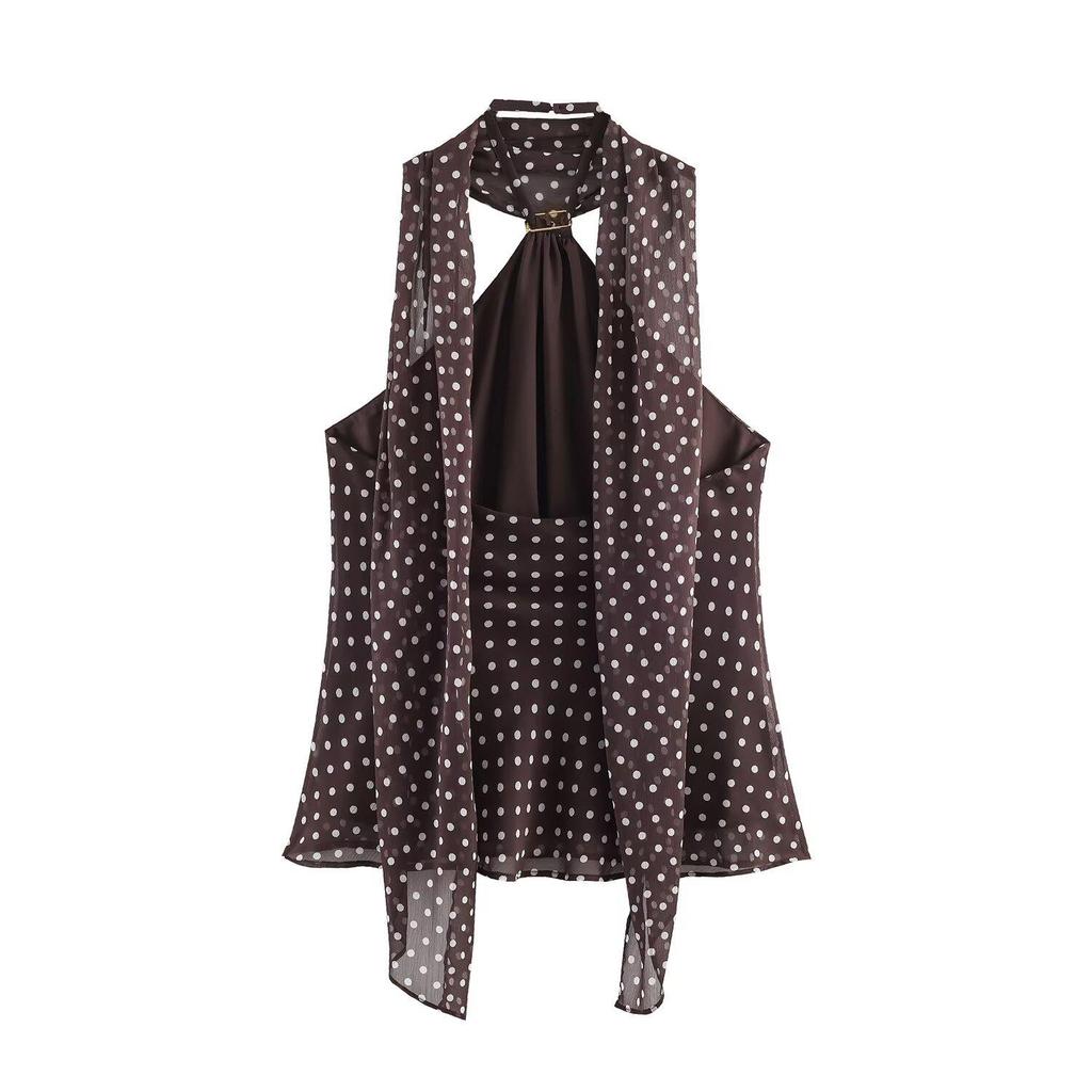 European Spring Polka Dot Halter Neck Top for Women