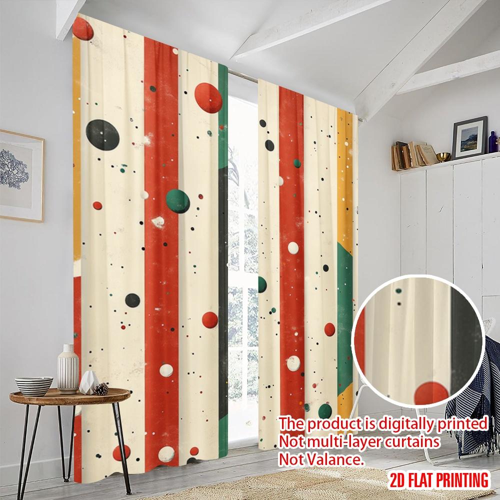 2pcs,2D plane printing Light Filtering Curtains Retro Dotscape 100% Polyester (without rod) All Seasons Use for Bedroom, Living
