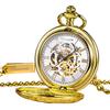 TREEWETO Mechanical Hand-Wind Pocket Watch Roman Numerals Skeleton Gold with Chain