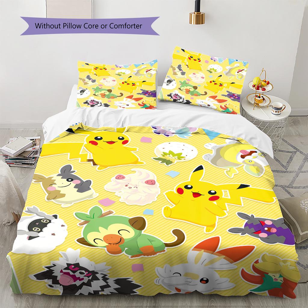 Pokemon Artworks Bedding Set, 1 Duvet Cover & 2 Pillowcases, Cozy Home Use, Great Gift for Pokémon Fans