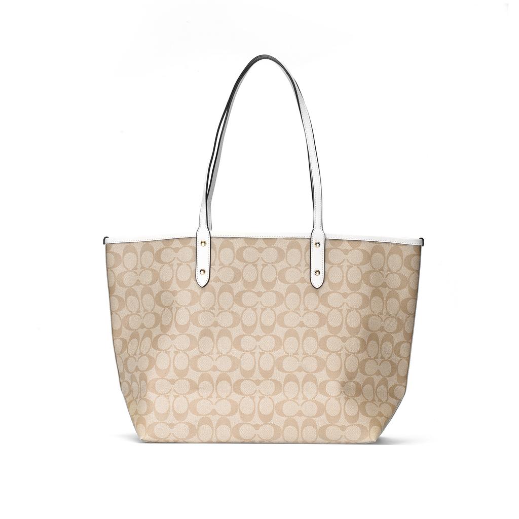 New COACH Canvas With Leather Tote Bag, Shopping Bag, Combo Bag, Handbag, Shoulder Bag Large Women's White & Khaki Monogram 36658-IMDQC