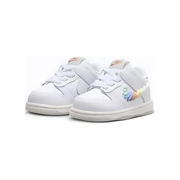 Nike Dunk Low TD Rainbow Lace Swoosh Baby Sneakers White Multi-Color Dark-Pony FQ1924-100