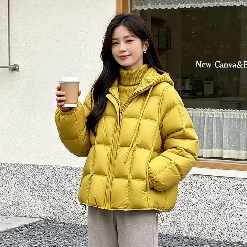 Womens Short Puffer Down Jacket With Hood Warm Winter Coat Loose Fit Urban Style