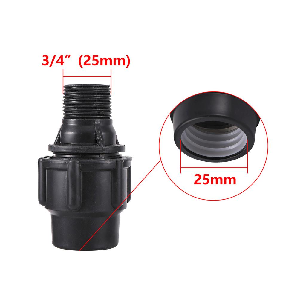 PE Pipe Black Straight Reducing Connector 20/25/32/40/50mm Tube Fitting 1/2" 3/4"1"1.2"1.5"Female/Male Thread Irrigation Adapter
