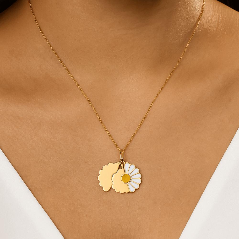 Handmade Glaze Oil Chrysanthemum Pendant Titanium Steel Daisy Necklace  Female Lady Girl