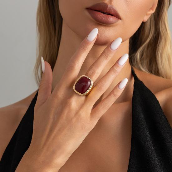 Anello/Orecchini Yousheng da Donna, con Grande Pietra Quadrata Design Retrò, Lega Resina Multipli Colori Stile Vintage Moda