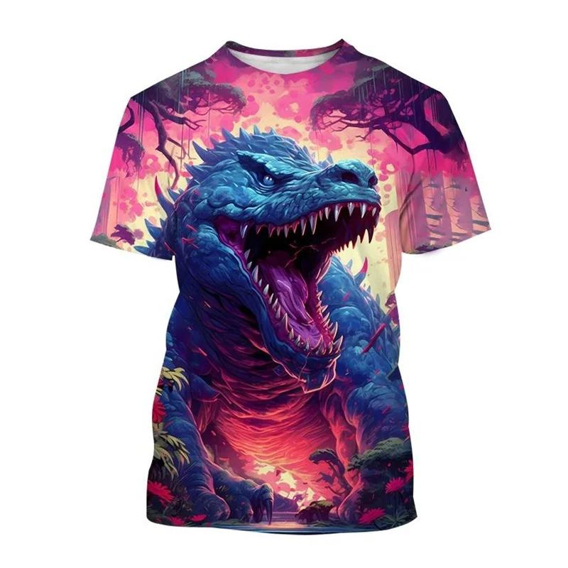 Koszulka z nadrukiem 3D zwierzęta dinozaury dla mężczyzn dzieci wzór Tyranozaur koszulki casual z krótkim rękawem okrągły dekolt koszulki uliczne topy