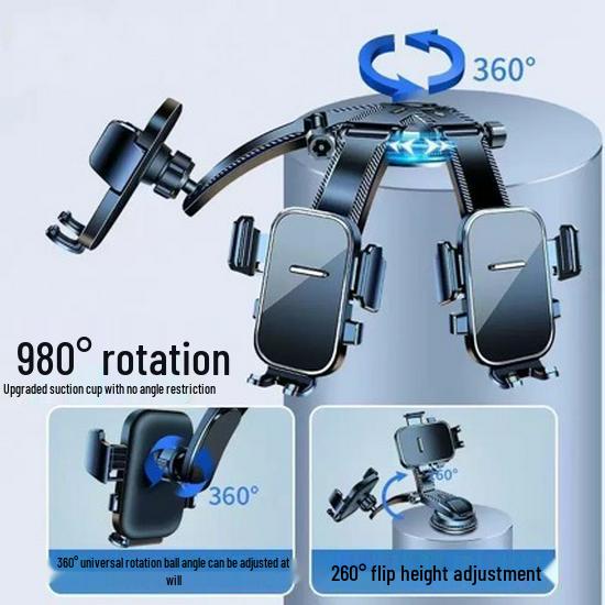 Universal Car Phone Holder: Multi-Functional Suction, Air Vent & Dashboard Mount with Rotating Navigation
