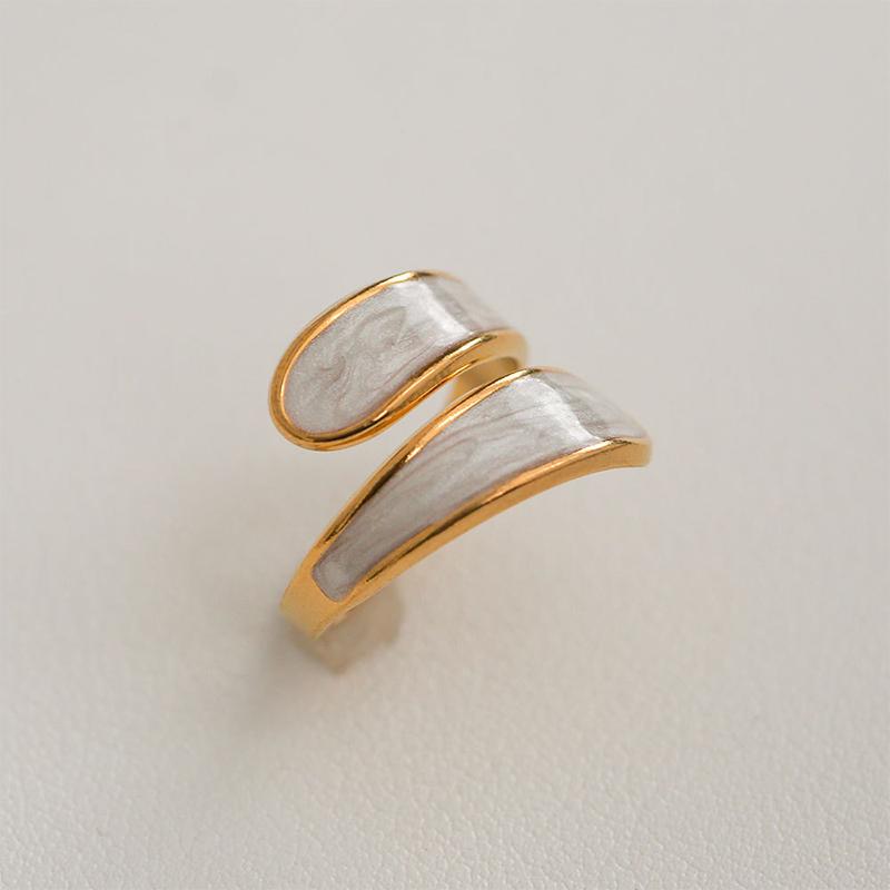 Stainless Steel French White Enamel Rings For Women Drip Glaze Romantic Elegent Girl Ring Daily Wear Sweet Y2K Jewelry No Fading
