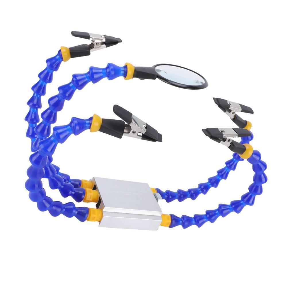 Soldering Helping Hand 4 Flexible Clamps and Magnifying Glass with Aluminum Alloy Base for Electronic Repair Industrial