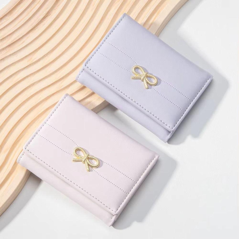 Bow Student Simplicity Wallet Solid Color Card Organizer Portable Card Holder  Card Holder Bag