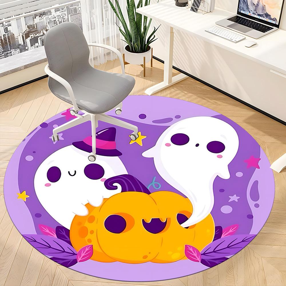 1pc Ghost Pumpkin Office Round Area Rug, Indoor Mat Suitable ForOffice, Under Office Chairs Bedroom Living Room Home Decor, Room Deco, D082
