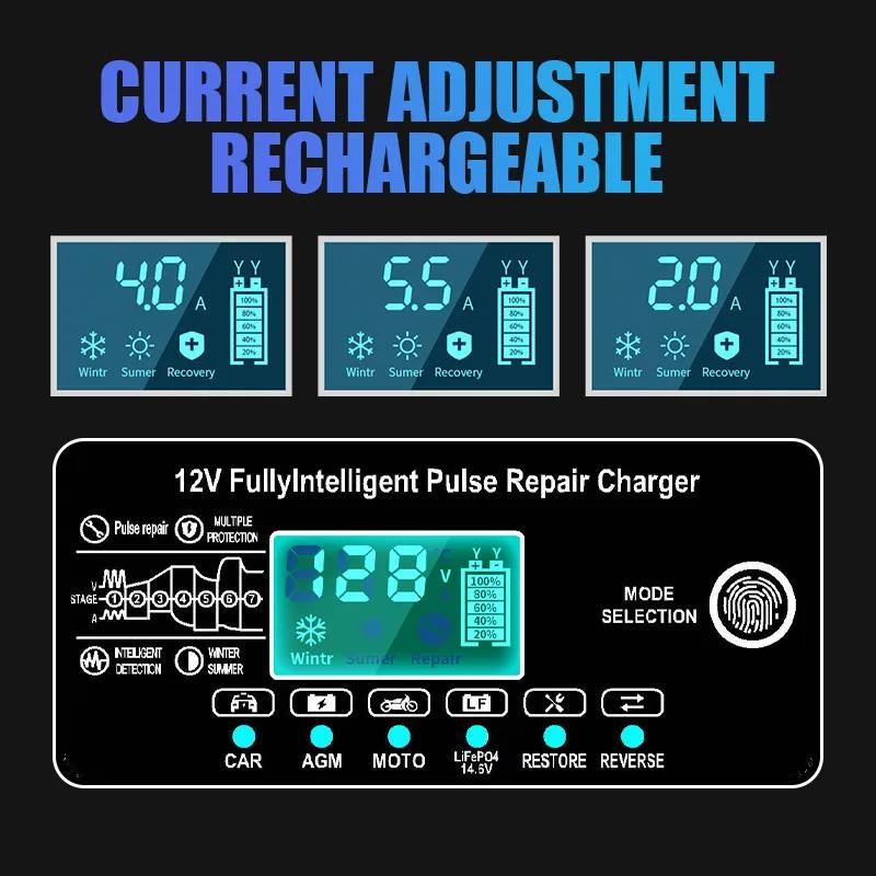 12V 6A Max Smart Pulse Repair Battery Charger For Car Moto Lead Acid AGM Batteries 14.6V 6A LiFePO4 Battery Charger LCD Display