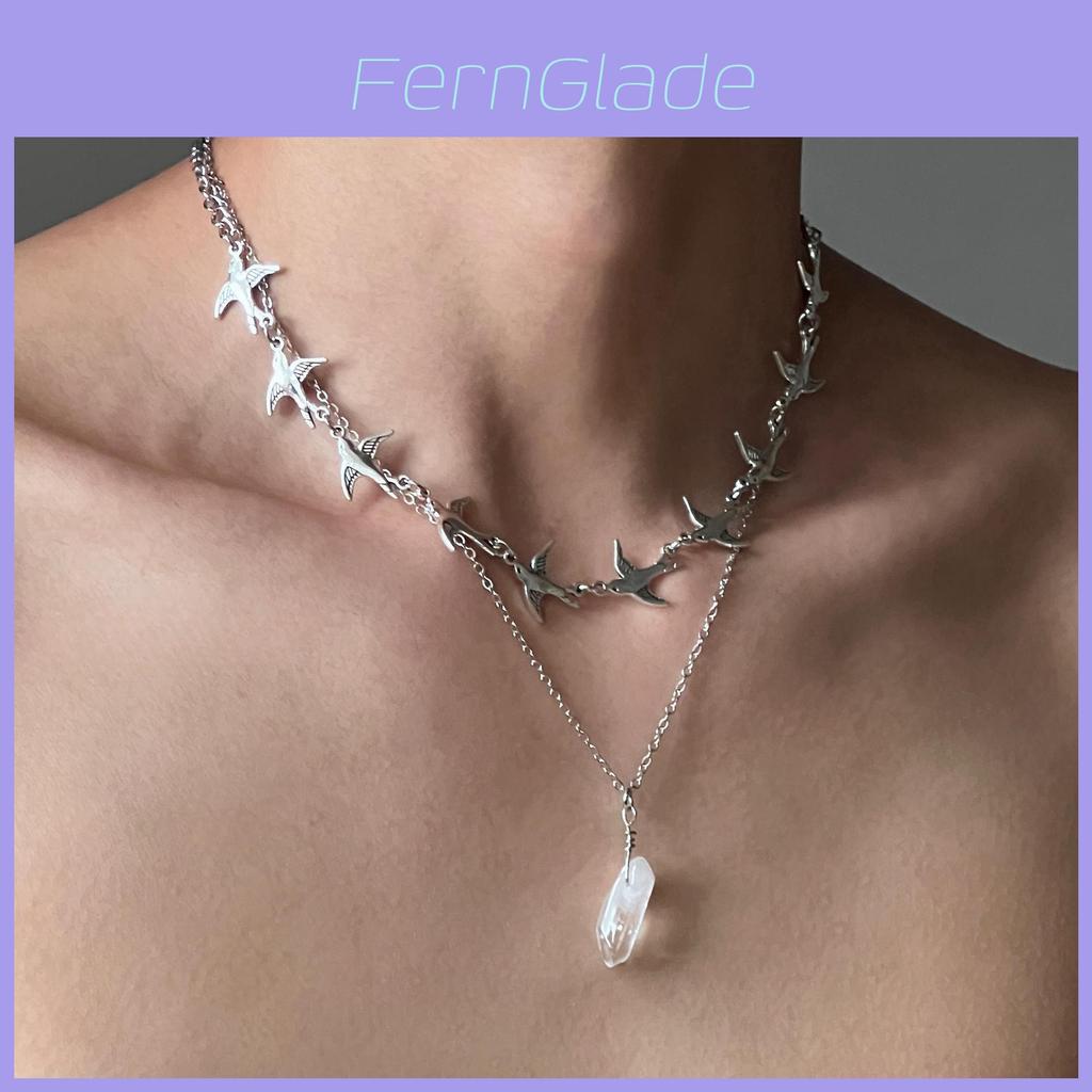 Bohemian Bird Crystal Necklace For Women With Geometric Pendant And Cross Chain
