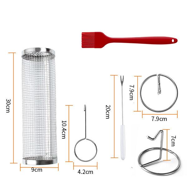 Stainless Steel Rolling Grilling Baskets 360° Large Heavy Duty BBQ Basket Round Mesh Rotation Barbecue Cage Cooking Accessories