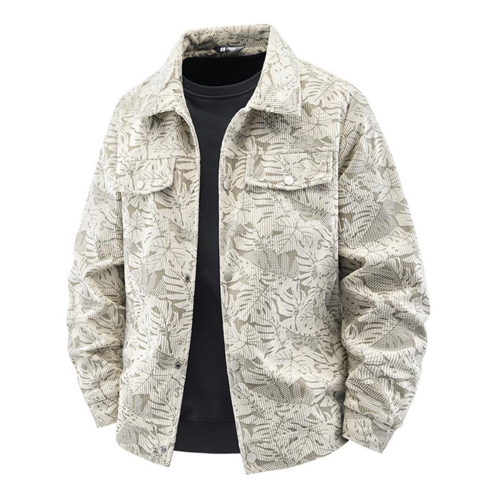 

Autumn and Winter Men s Corduroy Lapel Printed Jacket 2026 Men s New American Retro Brand Loose and Handsome Multi-pocket Cargo Jacket M бежевый