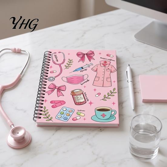 School Writing Notebook Medical Themed Coil Notebook, Double Cover Design Thick Ink-proof Paper Notepad, Spiral Bound Journal for Nursing Students And