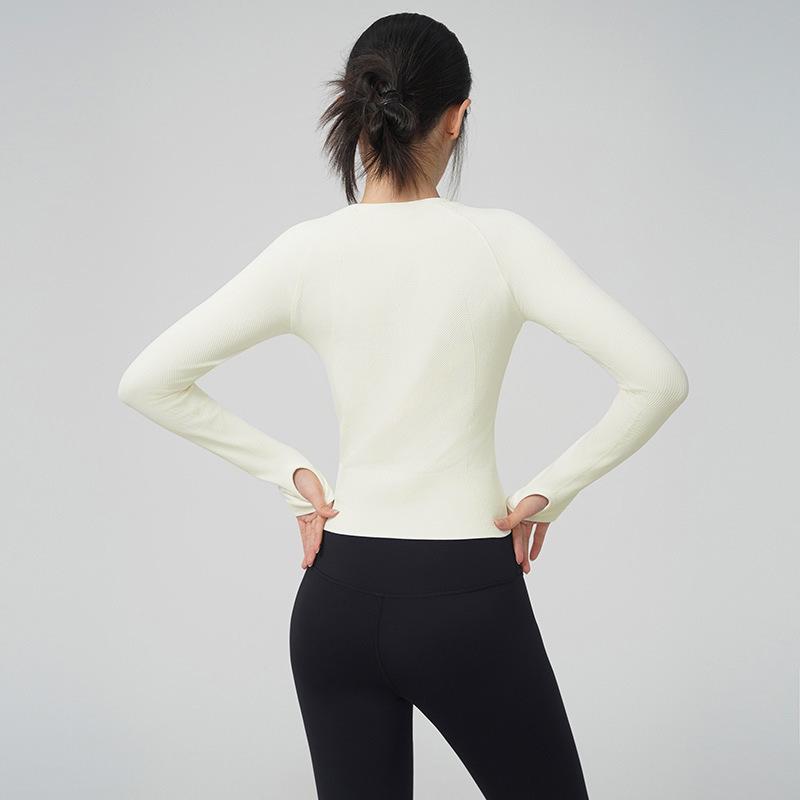 Women's Seamless Slimming Round Neck Long Sleeve Yoga Top - Breathable, Waist-Cinching Fitness Wear for Autumn and Winter