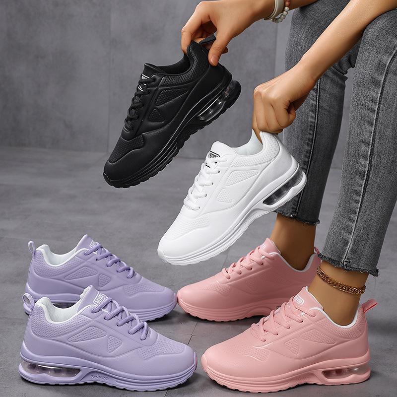 Women Fashion Air-cushion Sneakers PU Leather Running Shoes Anti-slip Outdoor Sports Shoes Elastic Gym Trainers