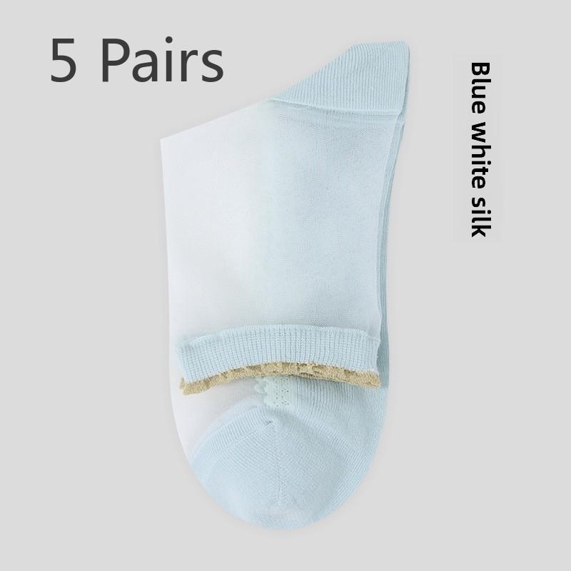 5 Pairs Lace Glass Stockings for Children Spring and Autumn Transparent Cotton Sole Anti-hook Crystal Socks Short Socks