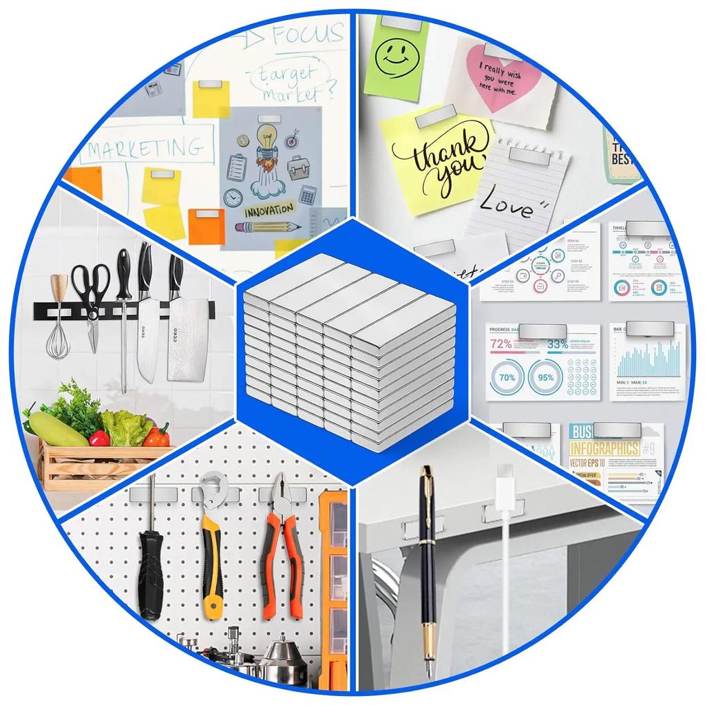 100 SZT. Super Mocne Prostokątne Magnesy Neodymowe Kwadratowy Magnes Naklejki na Lodówkę Wielofunkcyjne Magnesy do Rękodzieła DIY i Organizacji