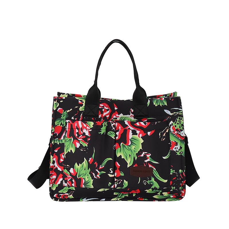 

Новая модная женская сумка с большим цветком в стиле Северо-Восточного ветра, весна 2025, новая, высокоценная, большой вместимости, сумка-тоут для通勤 чёрный