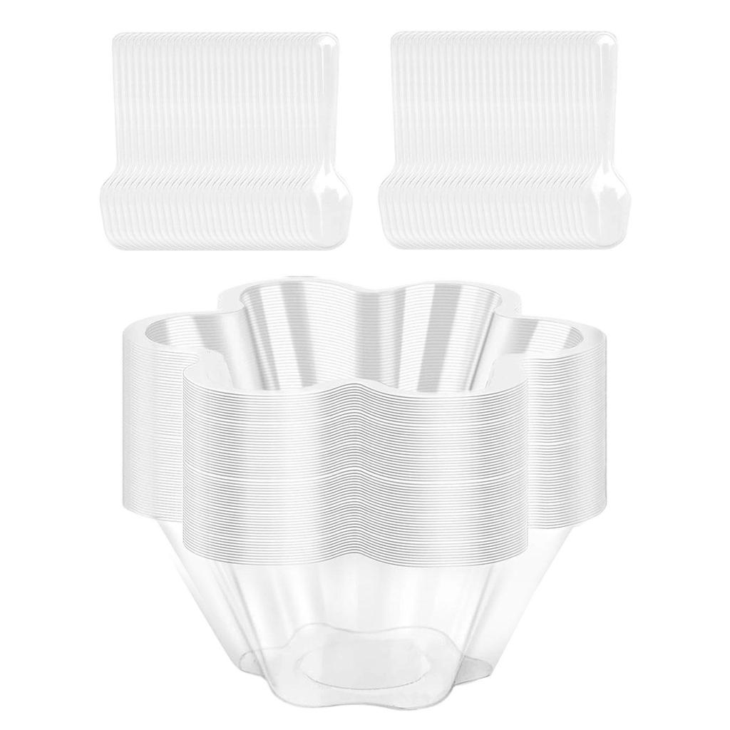 60x Dessert Cups Mini Flower Shaped,Party Serving Bowls,with Spoons,Fruit Cups for Puddings Fruit Ice Cream Parfait Supplies