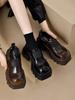 Leather Shoes  New Spring Autumn Women'S Black Loafers Vintage British Style Thick Soled Chunky Heel Jk Leather Dress Shoes