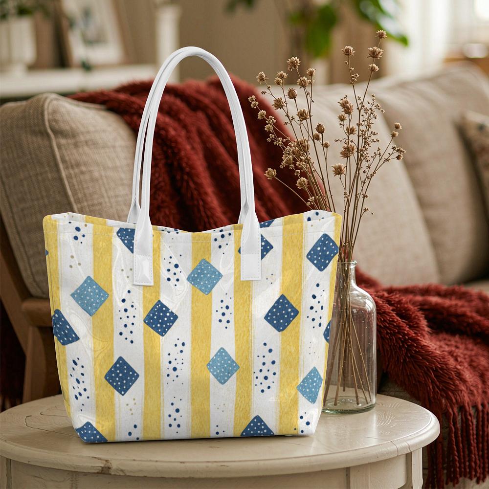 Cute Geometric Pattern Tote Bag Fashion Versatile Daily Use Shopping Shoulder Handbag