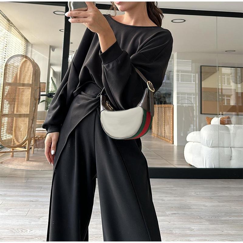 2025 Frühling Neu Strickstoff Neckholder Einfarbig Pullover Sweatshirt Hose Anzug