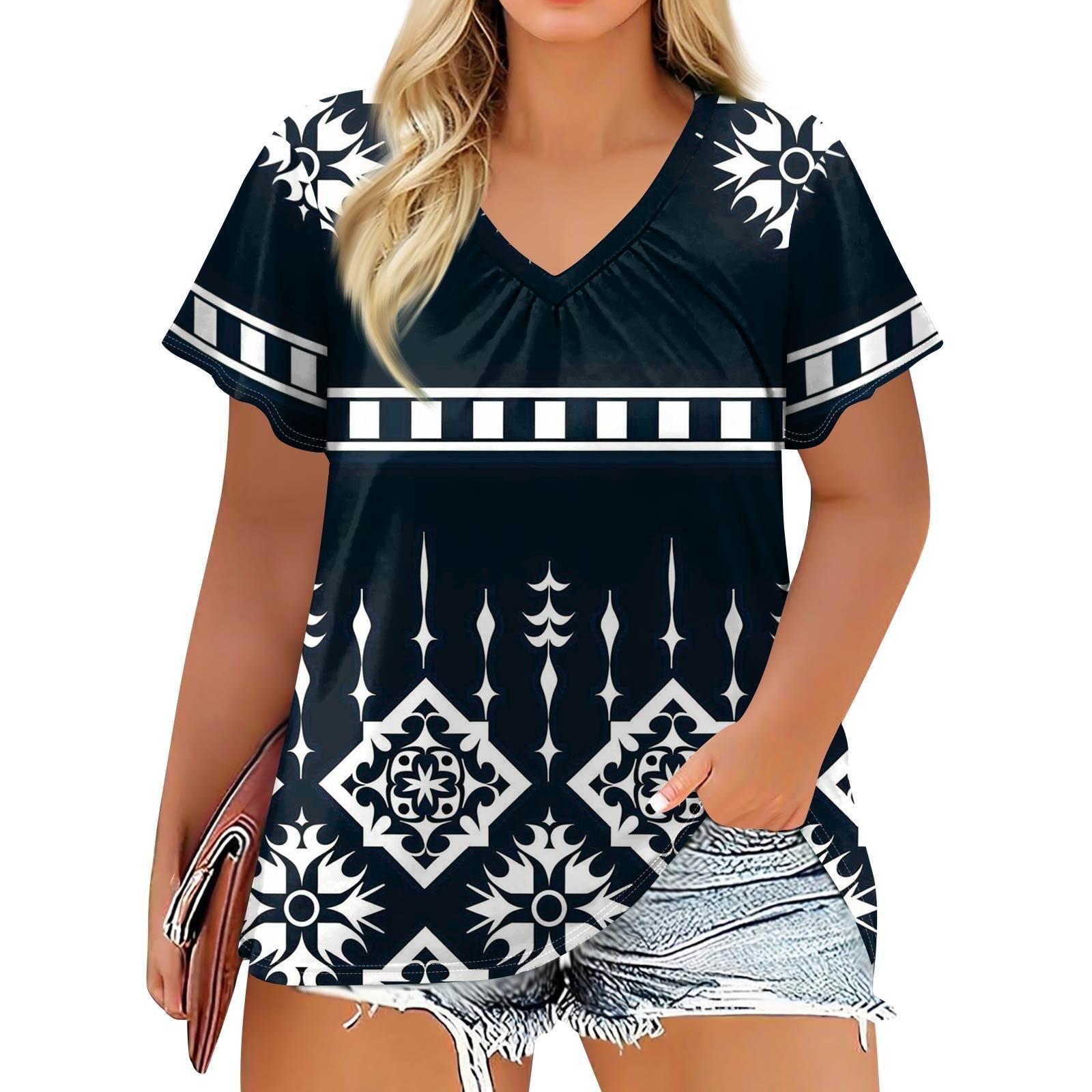 

Women s Fashion Casual Printed V-Neck Short Sleeve Large Size T-Shirt Top XL
