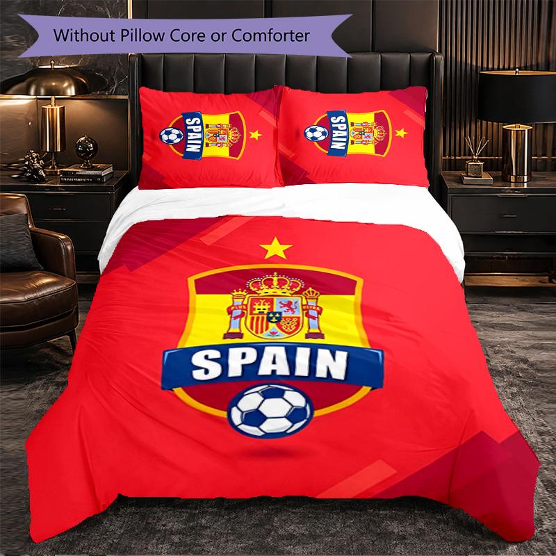 Spanien Nationalmannschaft 3-teiliges Bettwäsche-Set Weiches Bettbezug-Set mit Kissenbezügen Bedrucktes Schlafzimmer-Dekor-Set für Zuhause