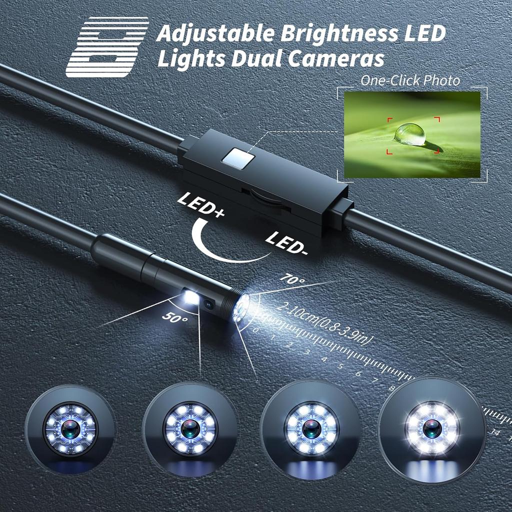 Endoscope Camera 1920P HD Borescope Tools with 8 Adjustable LED Lights Endoscope with 16.4ft Semi-Rigid Snake Camera
