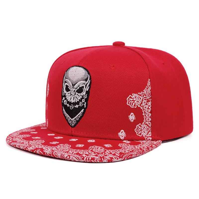 Neue Mode Baseballkappe Paisley Skelett Stickerei HipHop-Kappe Tägliche Dekoration Sonnenschutz Flacher Rand Hut Unisex red
