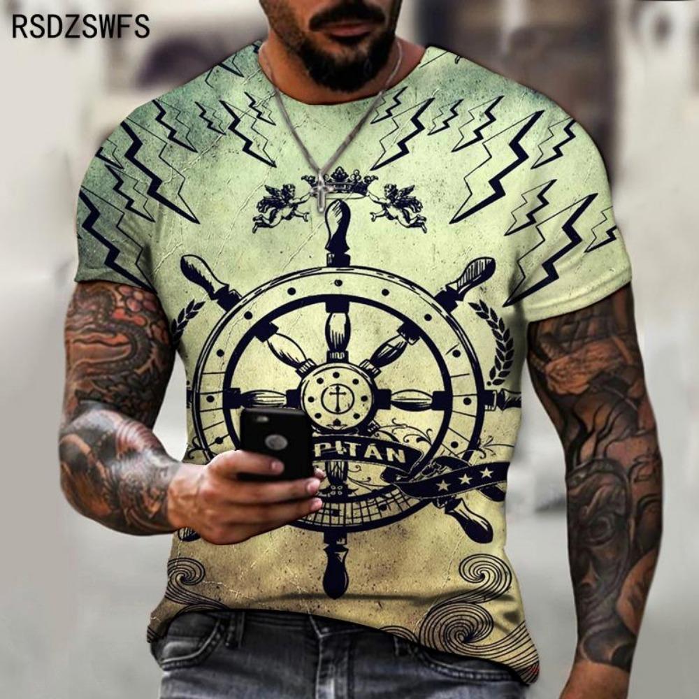 2021 Neues Herren Sommer 3D-gedrucktes Kompass T-Shirt Hip-Hop Stil Übergröße T-Shirt Kreuz-Stil Kurzarm Kleidung XXS-5XL