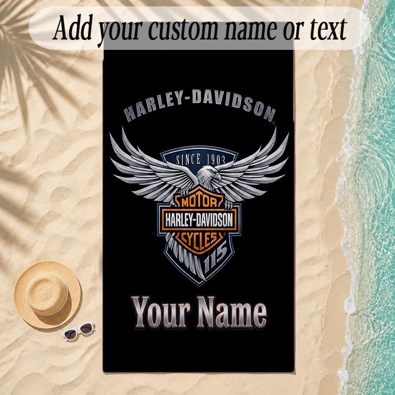 StrandtuchHarley-Davidson Benutzerdefinierter Name Text Personalisierbares Weiches Handtuch für Strand Pool Innen Hausdekoration Geschenk