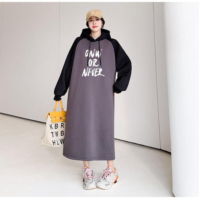 

YYFS Женская мода Осень Зима Длинный рукав С капюшоном Свободная талия Повседневные платья M темно-серого