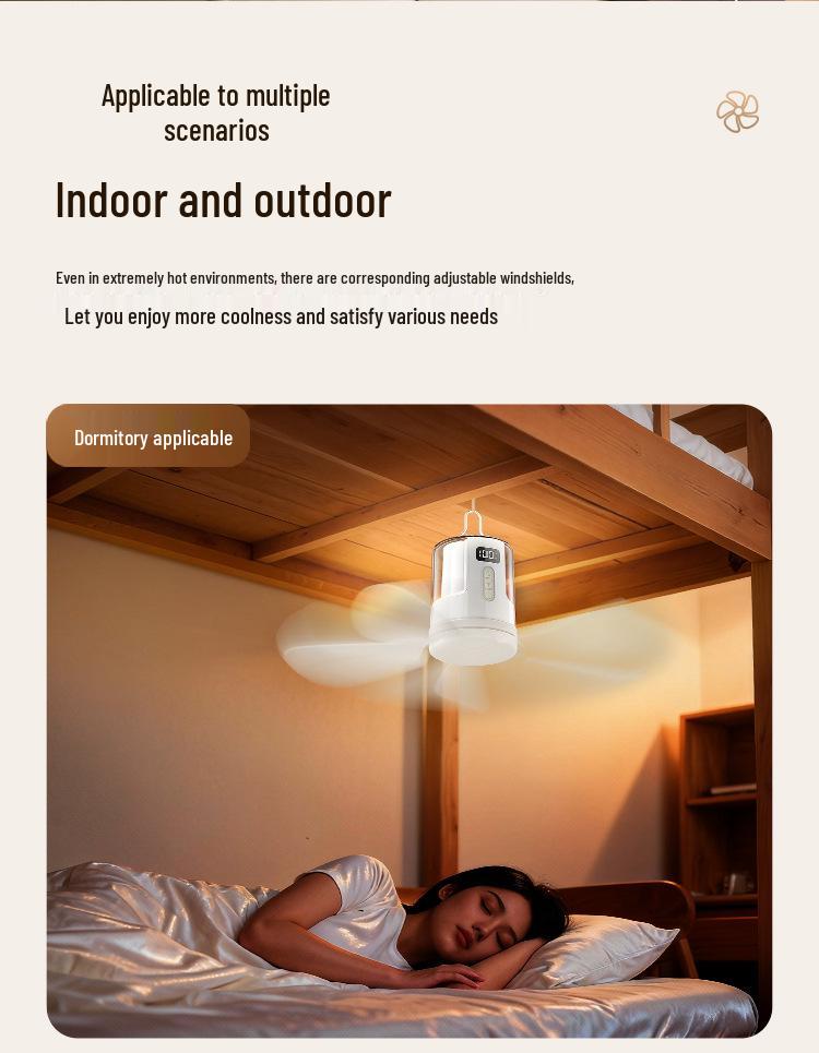 Wiederaufladbarer leiser Deckenventilator mit USB-Nachtlicht für Schlafsäle und Outdoor-Camping