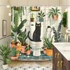 Cute Black Cat in Plant-Filled Bathroom Shower Curtain, Waterproof and Mildew-Resistant for Whimsical and Cozy Decor